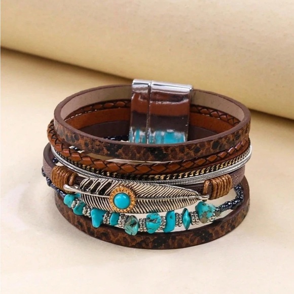 ✨Bohemian faux Leather Bracelet with Turquoise Accents - Picture 5 of 5